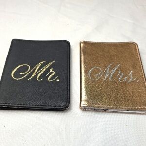 Mr. and Mrs. Passport/Card Holders Black/Rose Gold Honeymoon NWOT